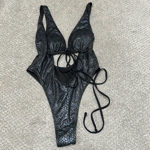 Black iridescent snakeskin one piece